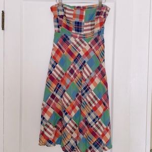 J Crew strapless patchwork A-line dress.